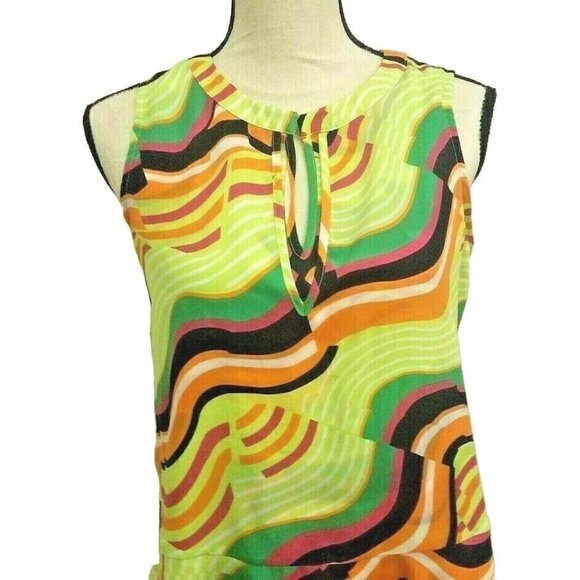 KAARI Blue Womens Ruffle Tank Blouse Size S Sleeveless Multi Color - Picture 1 of 12